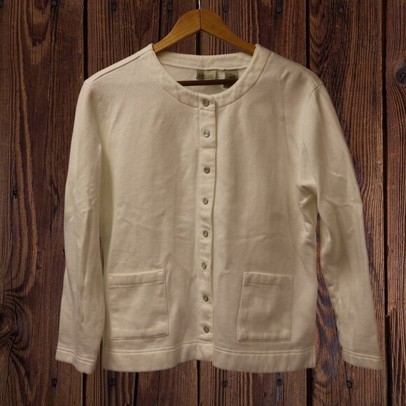 Classic Elements White Snap Up Jersey Jacket Women Size Large - Picture 1 of 14